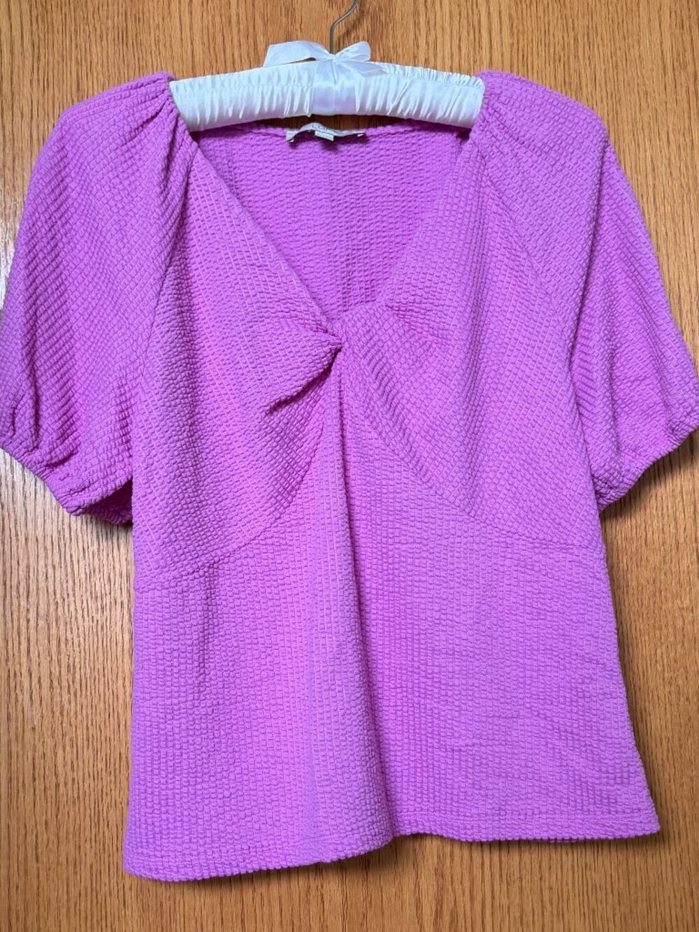LOFT Textured Puff Sleeve Twist Front Top XL Pink
